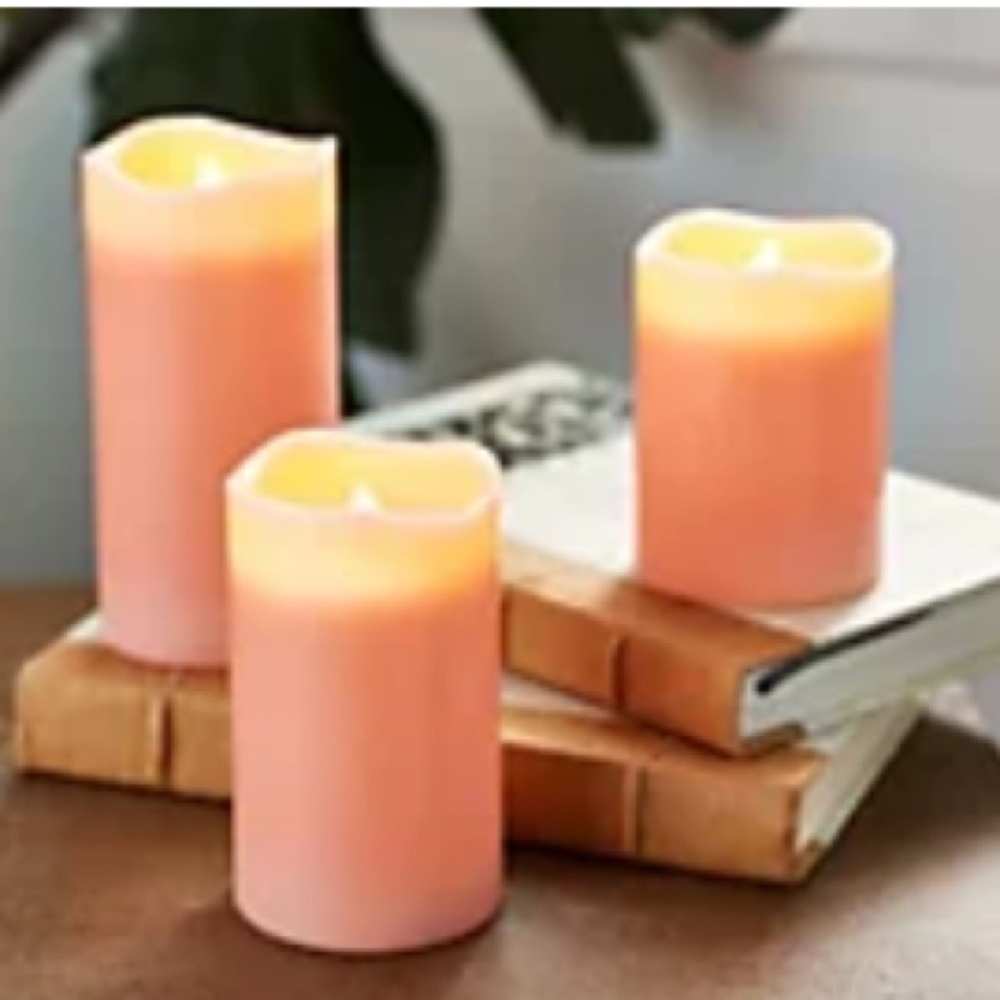 HOME REFLECTIONS Set of 3 Flameless Candles With Remote Control In Coral